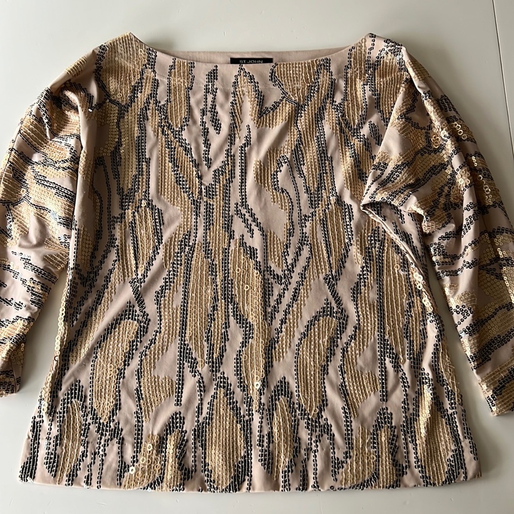 St. Saint John Knit Sequin 3/4 sleeve Top SZ P